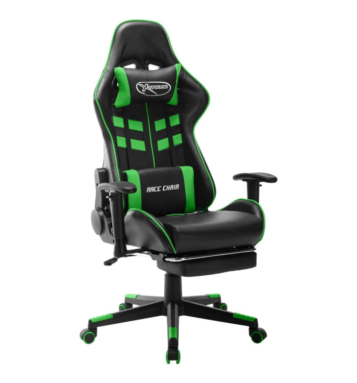 Chaise de jeu avec repose-pied Noir et vert Cuir artificiel | Mobilier & Déco