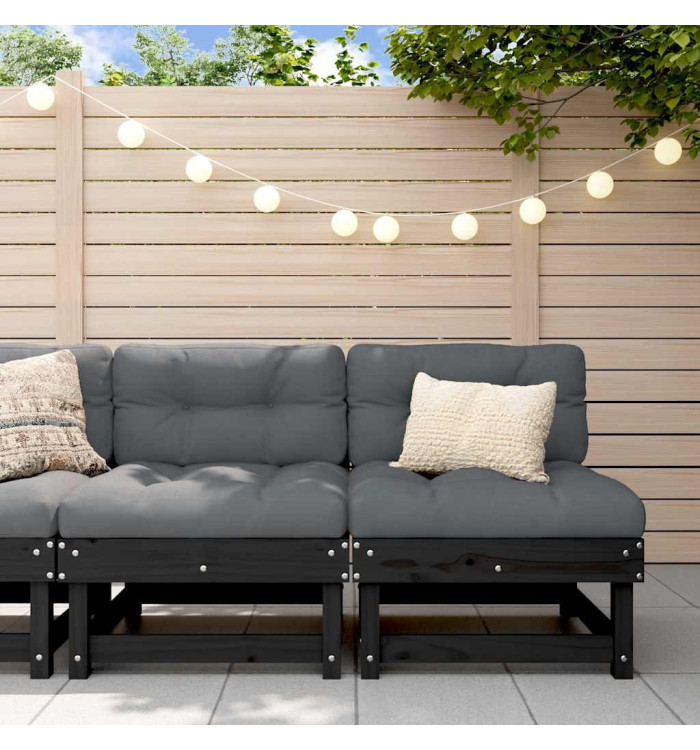 Canapés centraux avec coussins 2 pcs noir bois de pin massif | Mobilier & Déco