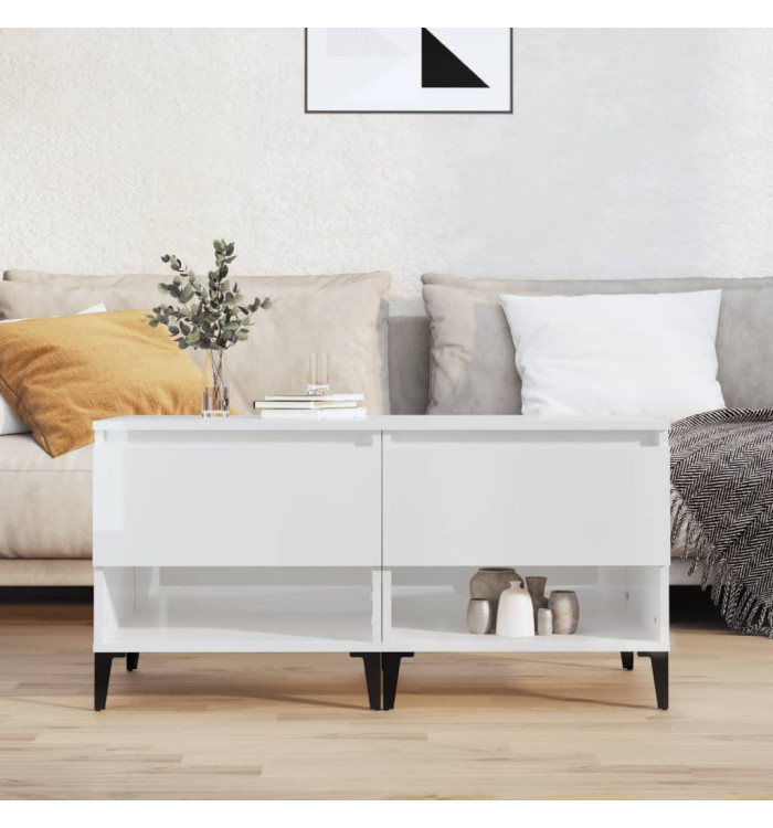 Tables d'appoint 2pcs Blanc brillant 50x46x50cm Bois ingénierie | Mobilier & Déco