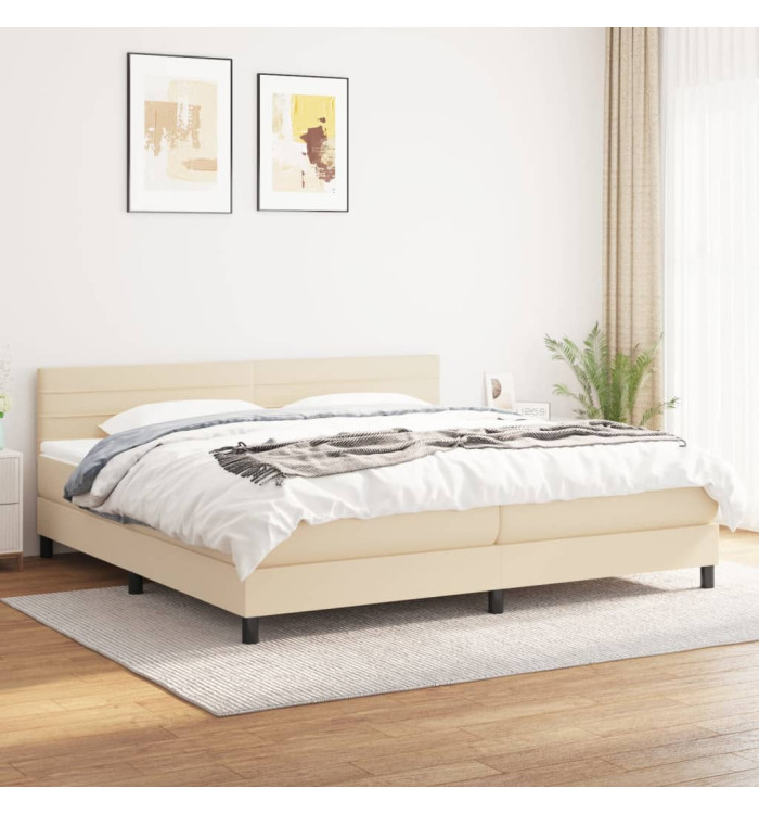 Sommier à lattes de lit avec matelas Crème 200x200 cm Tissu | Mobilier & Déco