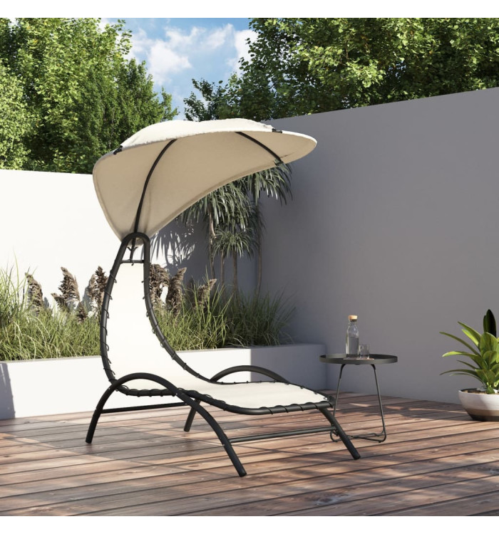 Chaise longue avec auvent crème 167x80x195 cm tissu et acier | Mobilier & Déco