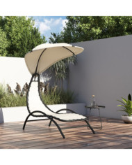 Chaise longue avec auvent crème 167x80x195 cm tissu et acier | Mobilier & Déco