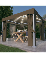 Tonnelle avec rideau et guirlande lumineuse à LED 3x3 m Taupe | Mobilier & Déco