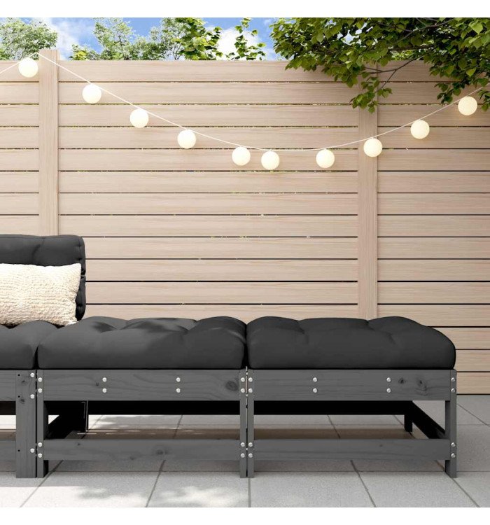 Repose-pieds de jardin coussins lot de 2 gris bois pin massif | Mobilier & Déco