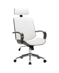 Chaise de bureau avec appuie-tête Blanc Similicuir et bois | Mobilier & Déco