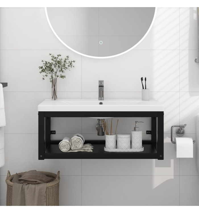 Cadre de lavabo de salle de bain mural Noir 79x38x31 cm Fer | Mobilier & Déco