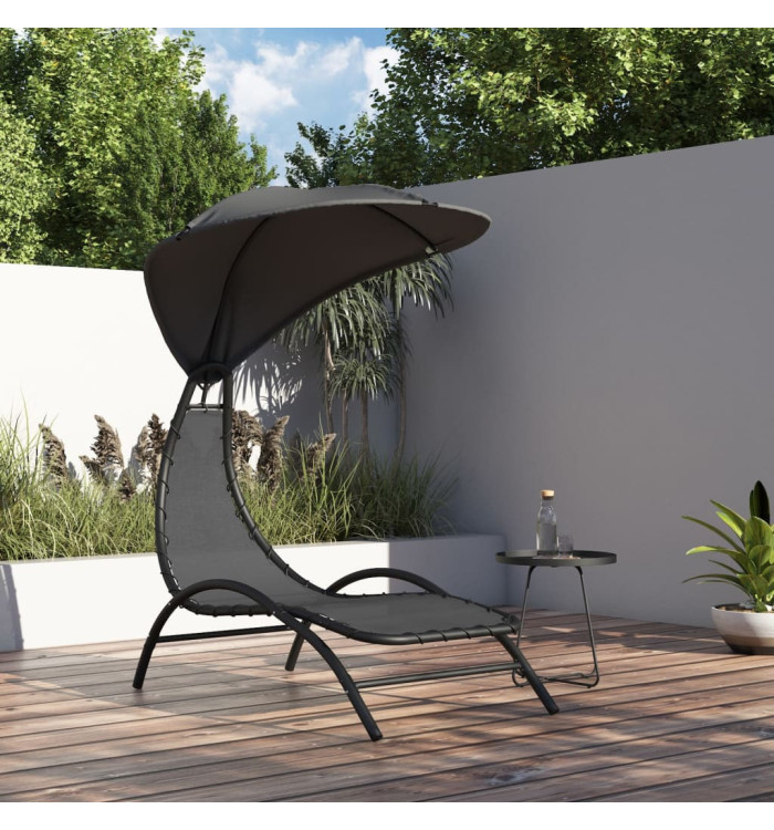 Chaise longue et auvent gris foncé 167x80x195 cm tissu et acier | Mobilier & Déco