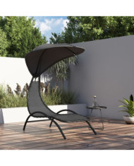 Chaise longue et auvent gris foncé 167x80x195 cm tissu et acier | Mobilier & Déco