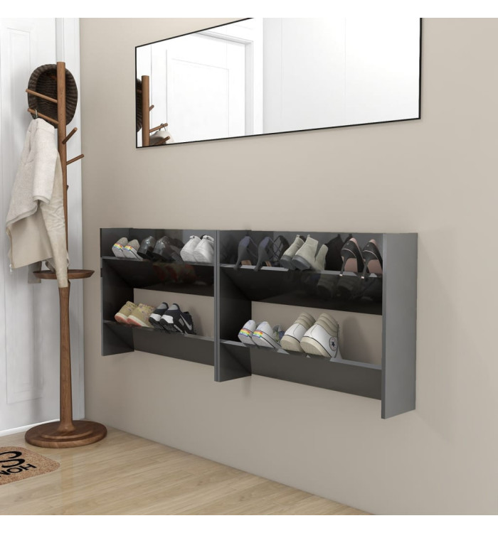 Armoires à chaussures murales 2 pcs gris brillant 80x18x60 cm | Mobilier & Déco