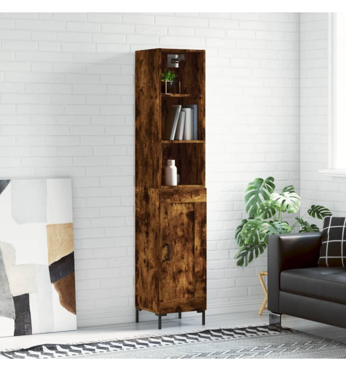 Buffet haut Chêne fumé 34,5x34x180 cm Bois d'ingénierie | Mobilier & Déco