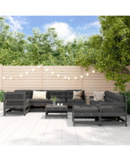 Salon de jardin 10 pcs avec coussins gris bois massif | Mobilier & Déco