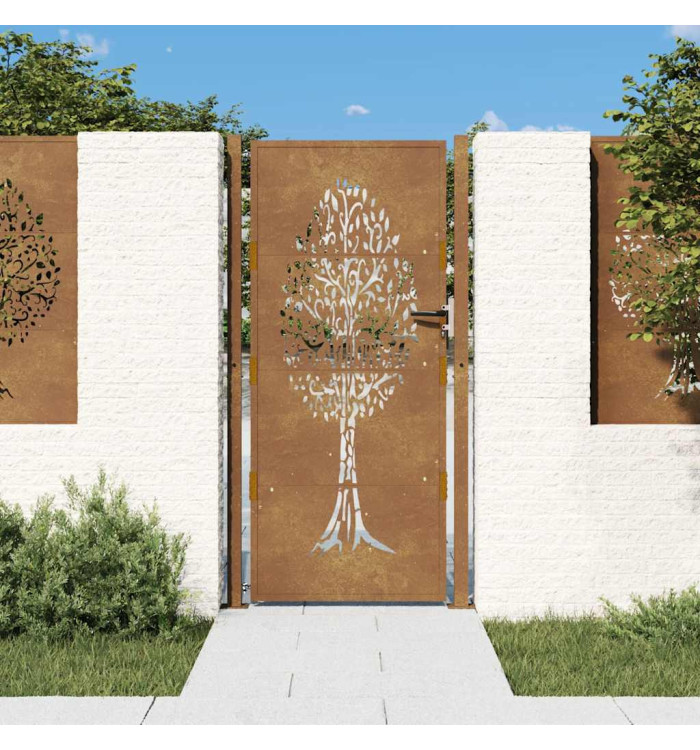 Portail de jardin 105x180 cm acier corten conception de l'arbre | Mobilier & Déco