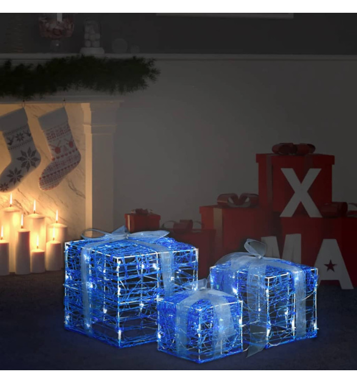 Boîtes-cadeaux de Noël décoratives 3 pcs Acrylique Blanc froid | Mobilier & Déco