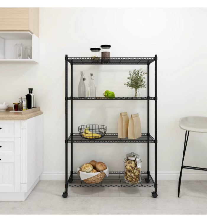 Étagère de rangement 4 niveaux et roues 90x35x137cm Noir 200 kg | Mobilier & Déco