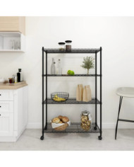 Étagère de rangement 4 niveaux et roues 90x35x137cm Noir 200 kg | Mobilier & Déco