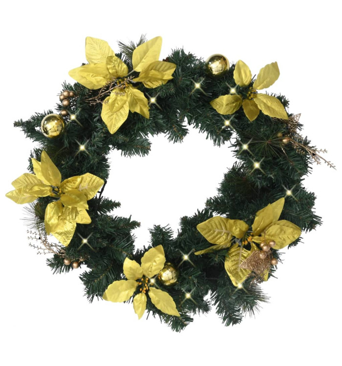 Couronne de Noël avec lumières LED vert 60 cm PVC | Mobilier & Déco