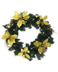 Couronne de Noël avec lumières LED vert 60 cm PVC | Mobilier & Déco
