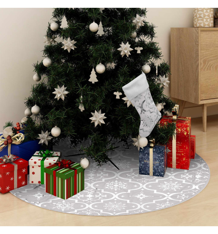 Jupe de sapin de Noël de luxe avec chaussette Blanc 90 cm Tissu | Mobilier & Déco