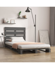 Cadre de lit sans matelas gris 100x200 cm bois massif de pin | Mobilier & Déco