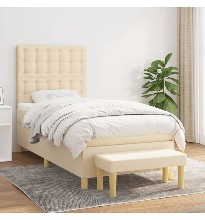 Sommier à lattes de lit avec matelas Crème 90x200 cm Tissu | Mobilier & Déco