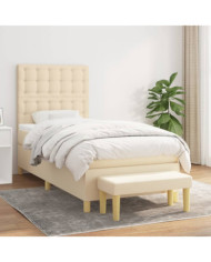 Sommier à lattes de lit avec matelas Crème 90x200 cm Tissu | Mobilier & Déco