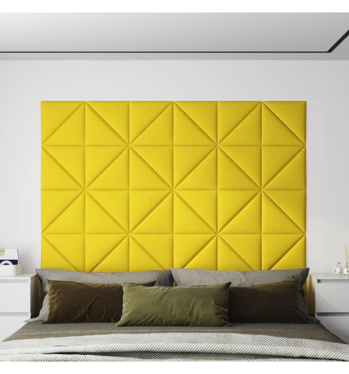 Panneaux muraux 12 pcs Jaune clair 30x30 cm Tissu 0,54 m² | Mobilier & Déco