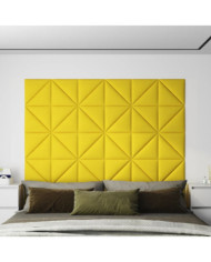 Panneaux muraux 12 pcs Jaune clair 30x30 cm Tissu 0,54 m² | Mobilier & Déco