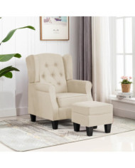 Fauteuil avec repose-pied Crème Tissu | Mobilier & Déco