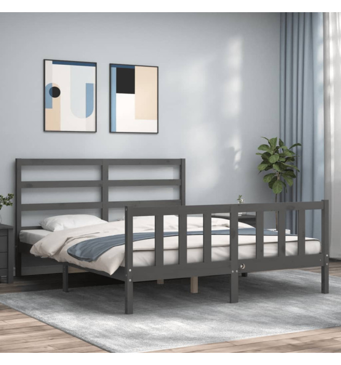 Cadre de lit sans matelas gris bois de pin massif | Mobilier & Déco