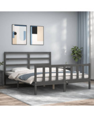 Cadre de lit sans matelas gris bois de pin massif | Mobilier & Déco