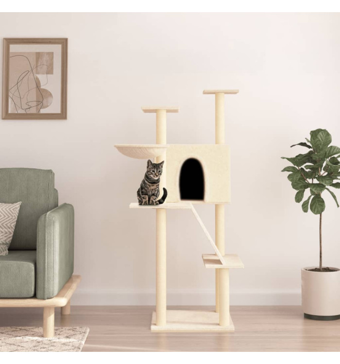 Arbre à chat avec griffoirs en sisal crème 143 cm | Mobilier & Déco
