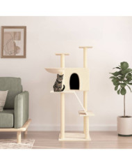 Arbre à chat avec griffoirs en sisal crème 143 cm | Mobilier & Déco