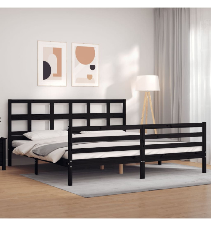 Cadre de lit sans matelas noir 200x200 cm bois massif | Mobilier & Déco