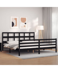 Cadre de lit sans matelas noir 200x200 cm bois massif | Mobilier & Déco