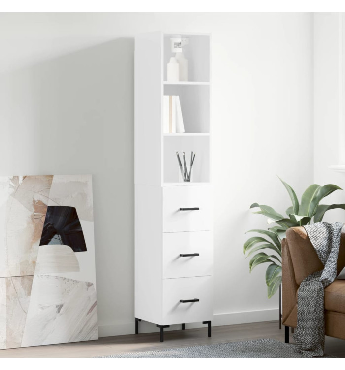Buffet haut Blanc brillant 34,5x34x180 cm Bois d'ingénierie | Mobilier & Déco