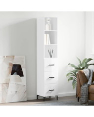 Buffet haut Blanc brillant 34,5x34x180 cm Bois d'ingénierie | Mobilier & Déco