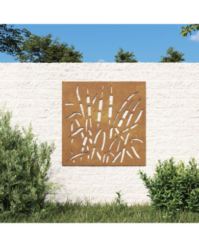Décoration murale jardin 55x55 cm acier corten design d'herbe | Mobilier & Déco