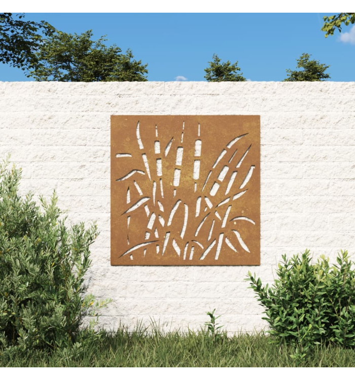 Décoration murale jardin 55x55 cm acier corten design d'herbe | Mobilier & Déco