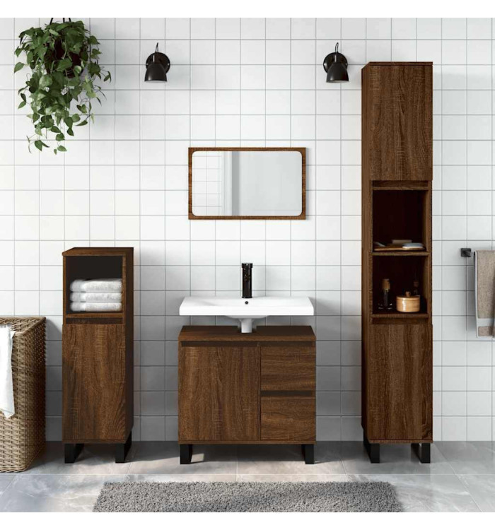 Armoire de bain chêne marron 65x33x60 cm bois d'ingénierie | Mobilier & Déco