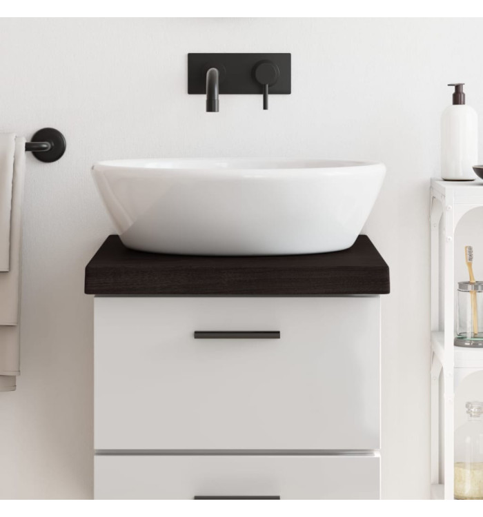Comptoir de salle de bain marron foncé bois massif traité | Mobilier & Déco