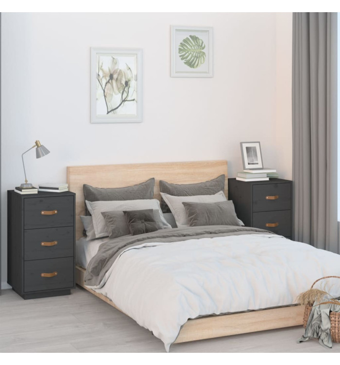   Tables de chevet 2 pcs Gris 40x40x75 cm Bois de pin massif | Mobilier & Déco