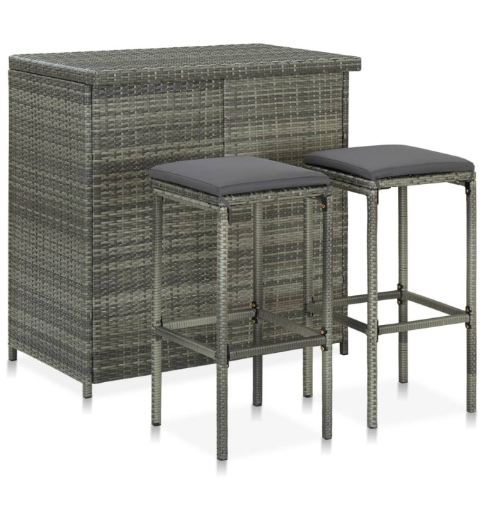 Ensemble de bar 3 pcs Résine tressée Gris | Mobilier & Déco
