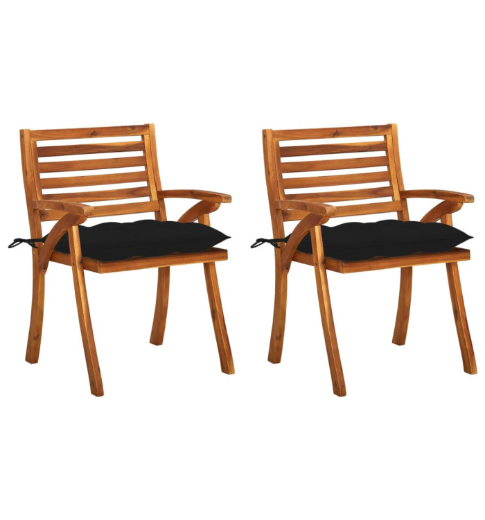 Chaises à manger de jardin avec coussins lot de 2 Acacia massif | Mobilier & Déco