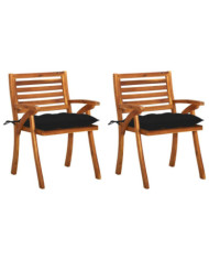 Chaises à manger de jardin avec coussins lot de 2 Acacia massif | Mobilier & Déco