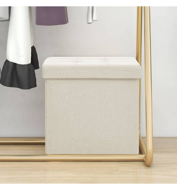 Tabouret de rangement pliable Blanc crème Faux lin | Mobilier & Déco