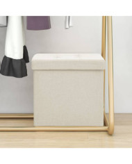 Tabouret de rangement pliable Blanc crème Faux lin | Mobilier & Déco