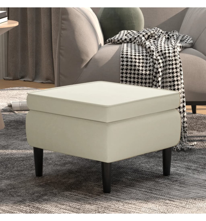 Tabouret avec pieds en bois Crème Velours | Mobilier & Déco