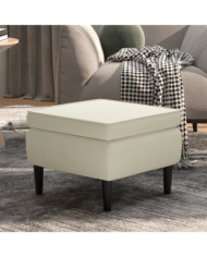 Tabouret avec pieds en bois Crème Velours | Mobilier & Déco