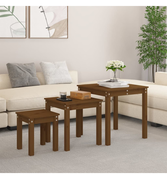 Tables gigognes 3 pcs Marron miel Bois de pin massif | Mobilier & Déco