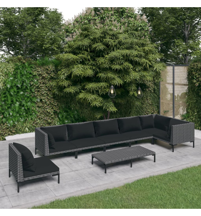 Salon de jardin 8 pcs avec coussins Résine tressée Gris foncé | Mobilier & Déco